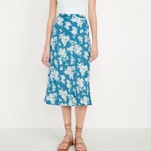 Old Navy Crepe A-Line Midi Skirt Blue Floral
